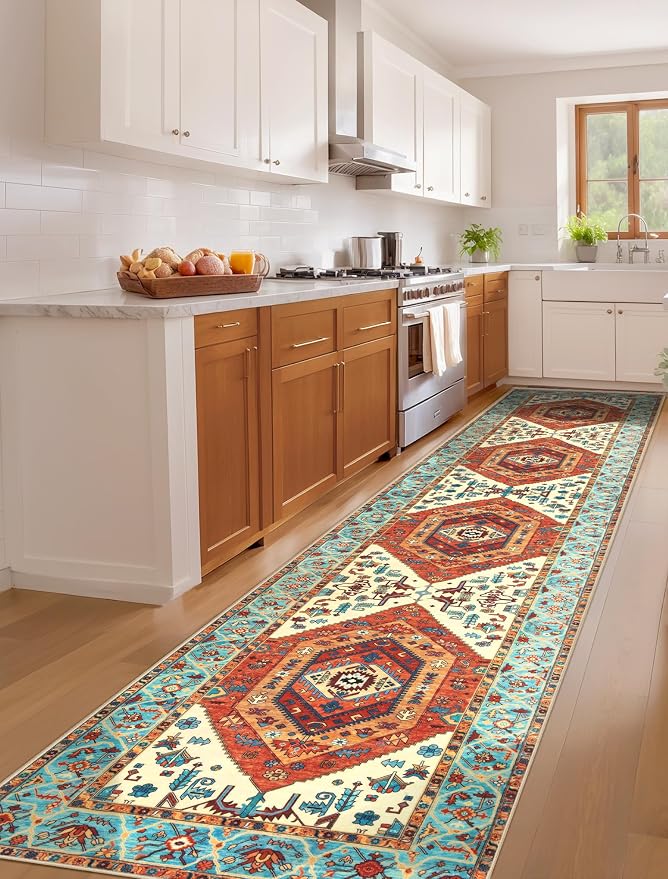SERISSA Runner Rug for Hallways, Extra Long Boho Rug Ultra Soft Vintage Orange