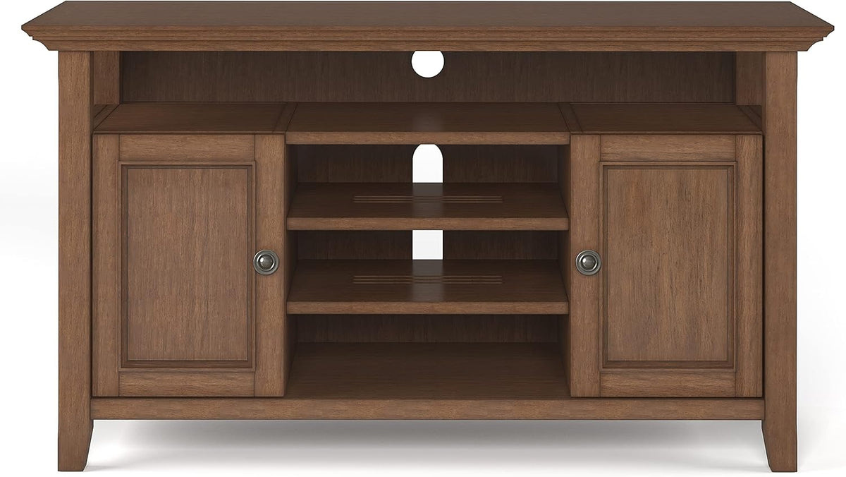 SIMPLIHOME Amherst 54-inch Wide Solid Wood TV Stand in Rustic Natural Aged Brown, Transitional-Style Media Console for Living Room with Adjustable Shelves and Cable Management