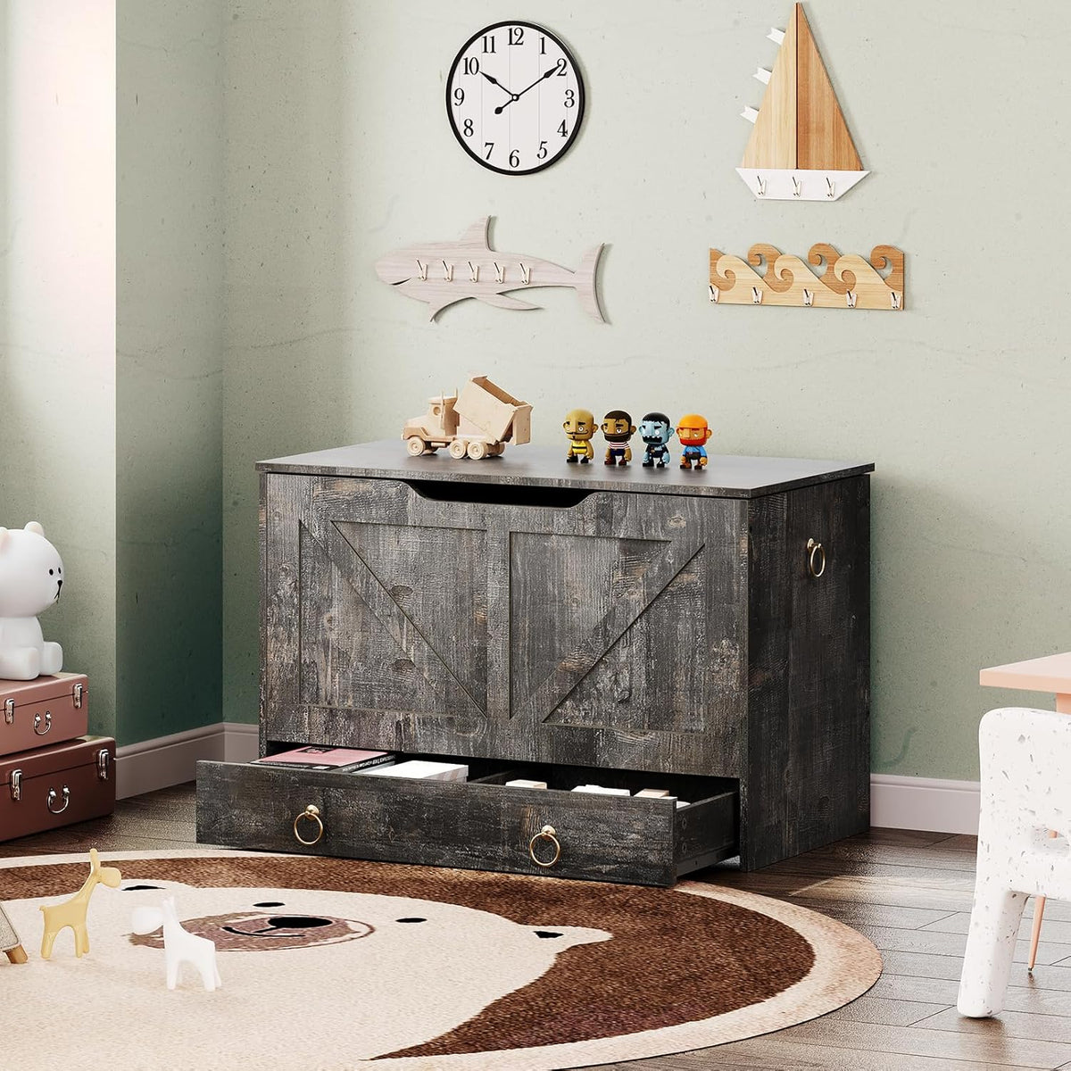 HOOBRO Storage Chest, 39.3" Toy Chest with Drawer, Wooden Storage Bench, Sturdy Entryway Bench Supports 220 lb, Shoe Bench, Safety Hinge, U-Shaped Opening, Easy Assembly, Vintage Gray VP710CW01G1