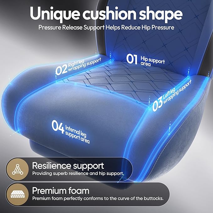 Dowinx Gaming Chair with Heated Massage Lumbar Support,Big and Tall Fabric Gaming Chairs for Adults with Footrest, Ergonomic Computer Game Chair with Poket Spring Cushions, 350lbs, Blue