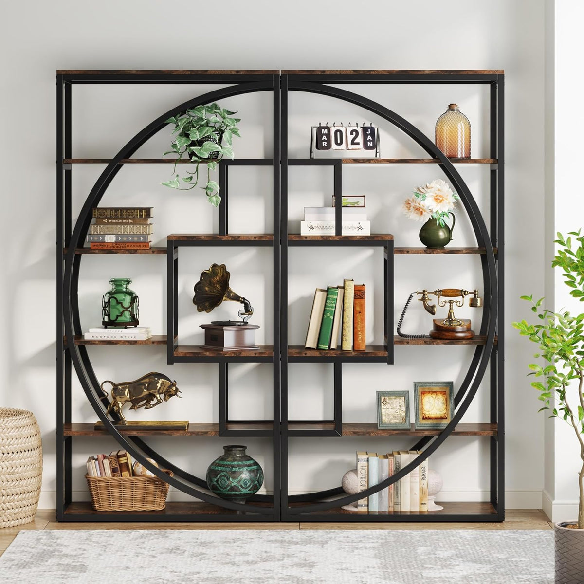 Tribesigns Bookshelf, Industrial 5-Tier Etagere Bookcase, 70.8 inch Tall Bookshelf with 8 Open Storage Shelf, Book Shelf Display Tack Shelving Unit for Home Office Living Room, Rustic Brown