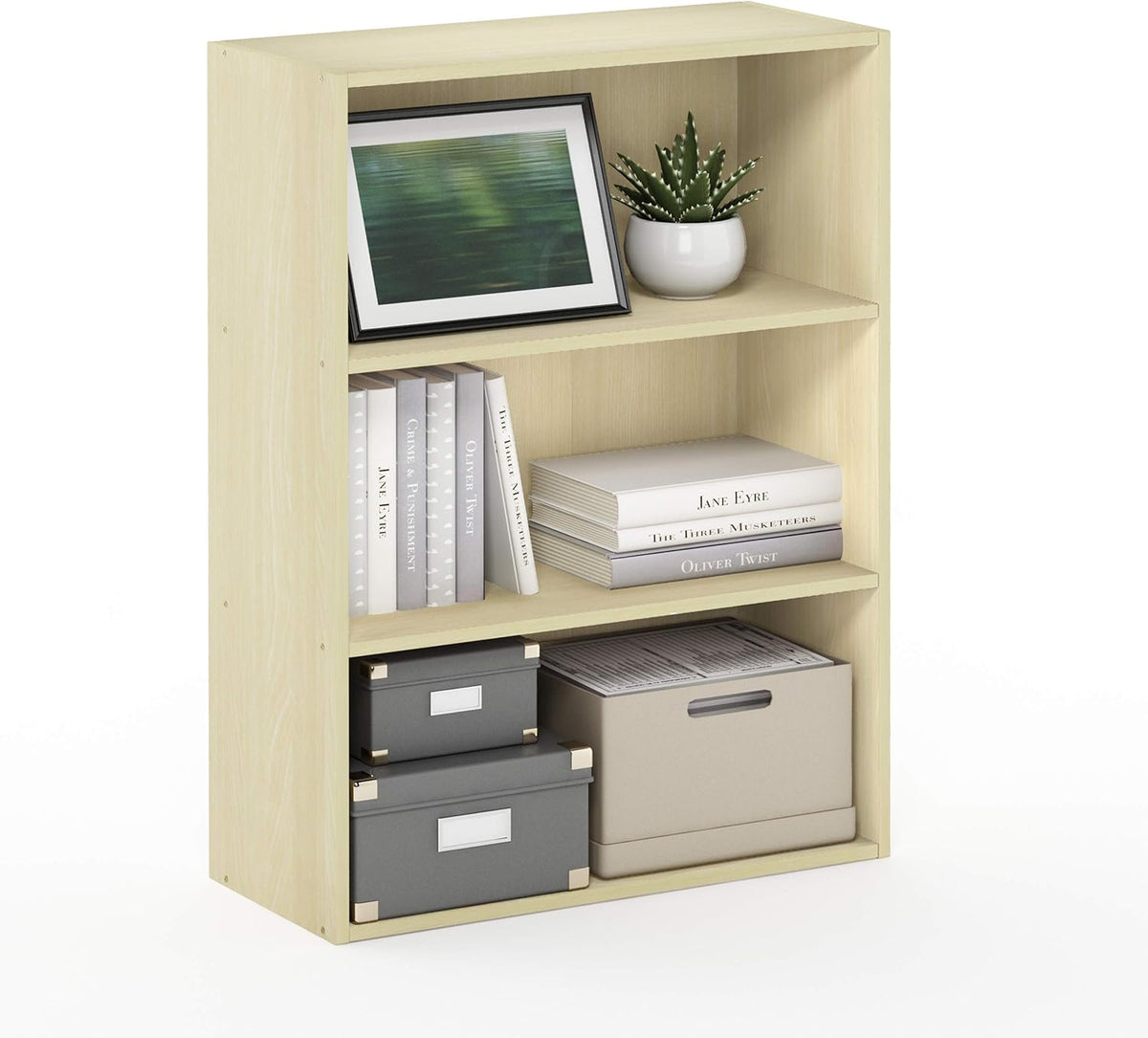 Furinno Pasir 3-Tier Open Shelf Bookcase, Steam Beech