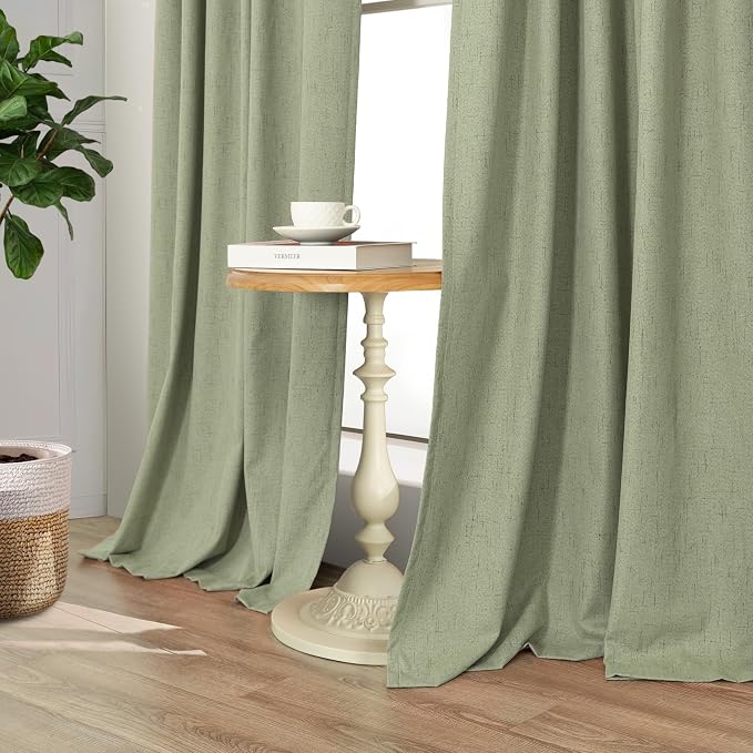 Pitalk Light Sage Green Black Out Curtains 63 Inch Long 2 Panel Set Back Tab