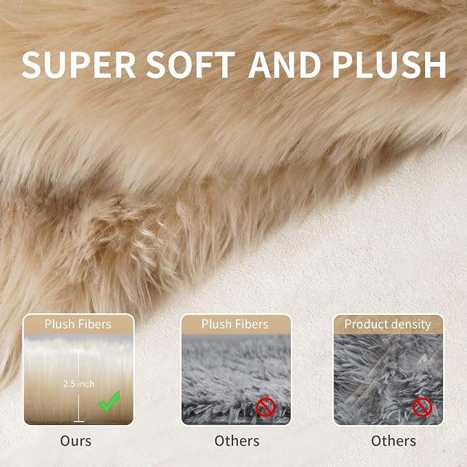 Beige Fluffy Rug for Bedroom, Soft Shag Rug for Sofa Couch Cushion, Cozy Shaggy