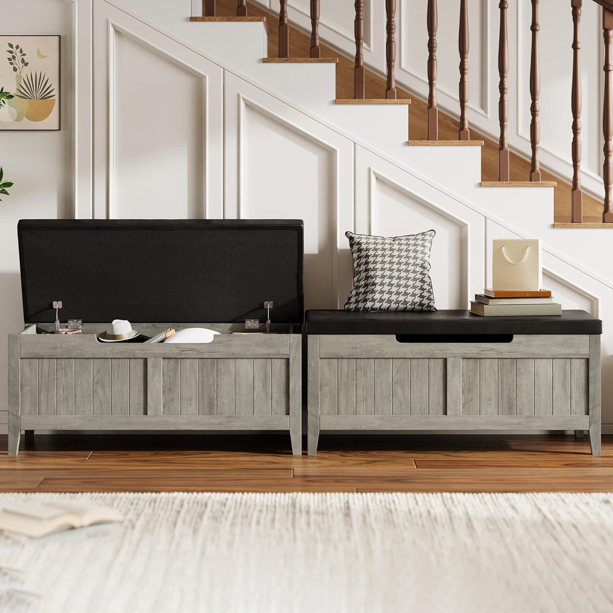 GAOMON Storage Bench with Padded Seat, 39.4” Wooden Chest Storage Box with 2 Safety Hinges, Entryway Benches with Flip-Top, Large Trunk for Living Room, Bedroom, Easy Assembly
