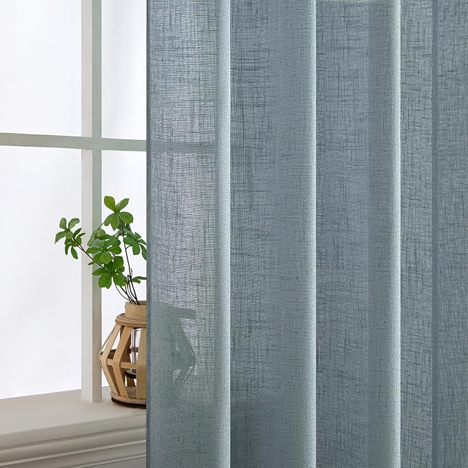 MIULEE Dusty Blue Linen Curtains 72 Inch Length 2 Panels