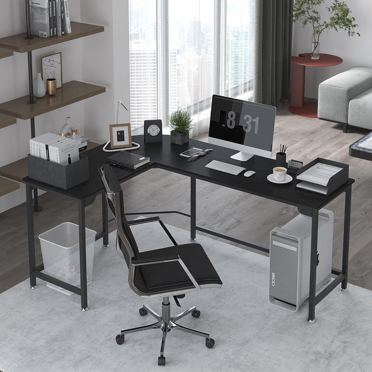 Teraves Modern L Shaped Gaming Desk 66'' Corner Computer Desk for Home Office Gaming Table Study Writing Workstation for Small Space, Easy to Assemble