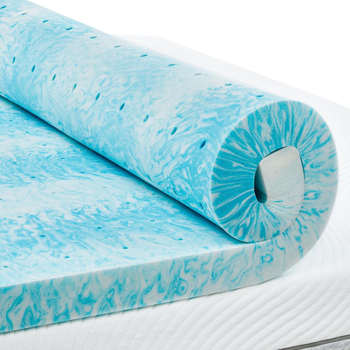 PERLECARE 3 Inch King Memory Foam Mattress Topper, Cooling Gel Infused Mattress Pad, Ventilated Bed Topper for Pressure Relief, CertiPUR-US Certified, Blue