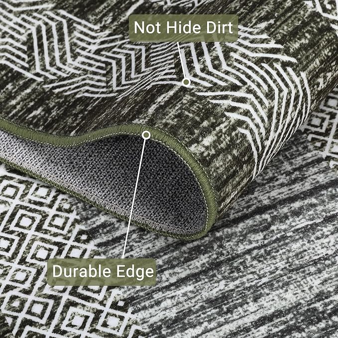 GarveeHome 2x6 Modern Bordered Runner Rug Soft Non Slip Runner Washable Non