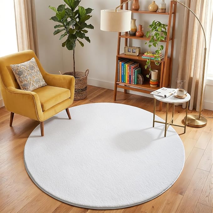Amearea White Round Area Rugs 5ft Washable Circle Rugs