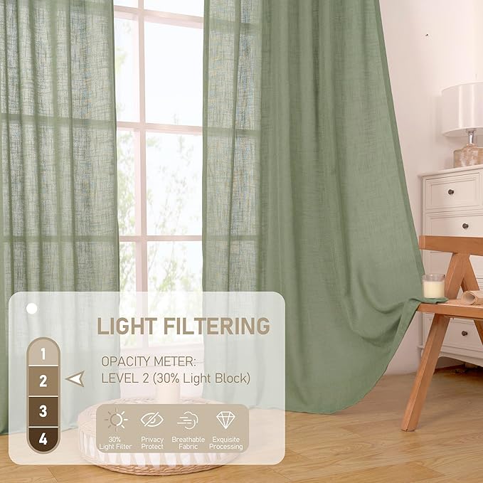 LAMIT 95 Inches Long Sage Green Linen Curtains