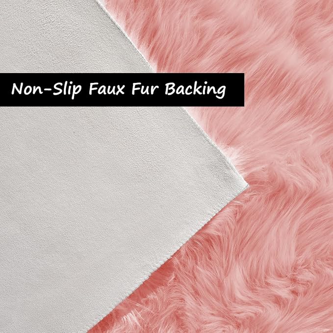 Goolela Pink Faux Sheepskin Fur Rug 4x6 Fluffy Fuzzy Furry Area Rug