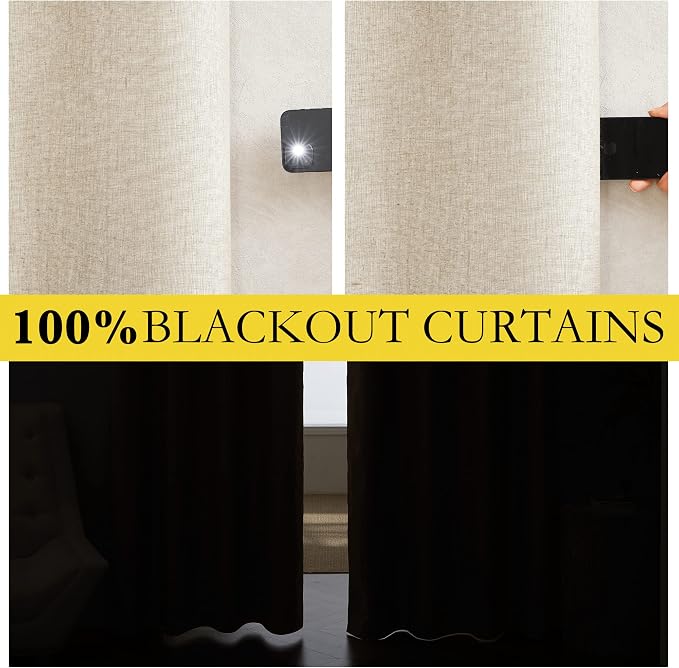 NICETOWN Linen Blackout Curtains 54" Long