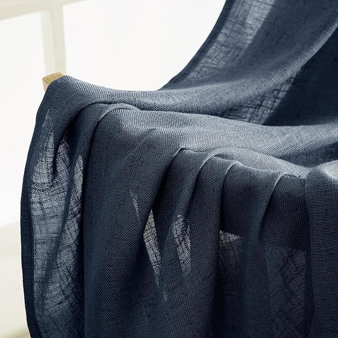 MIULEE Navy Blue Linen Curtains 63 Inch Length 2 Panels