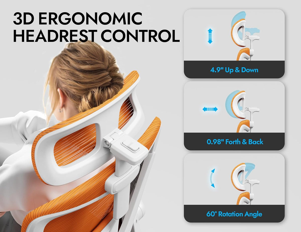 Ergonomic Office Chair - X-Shaped Computer Desk Chair Comfy, Gaming Chair, Office Chair with Lumbar Support, Mesh Office Chairs with Headrests, Desk Chair for Long Hours(White-Orange)