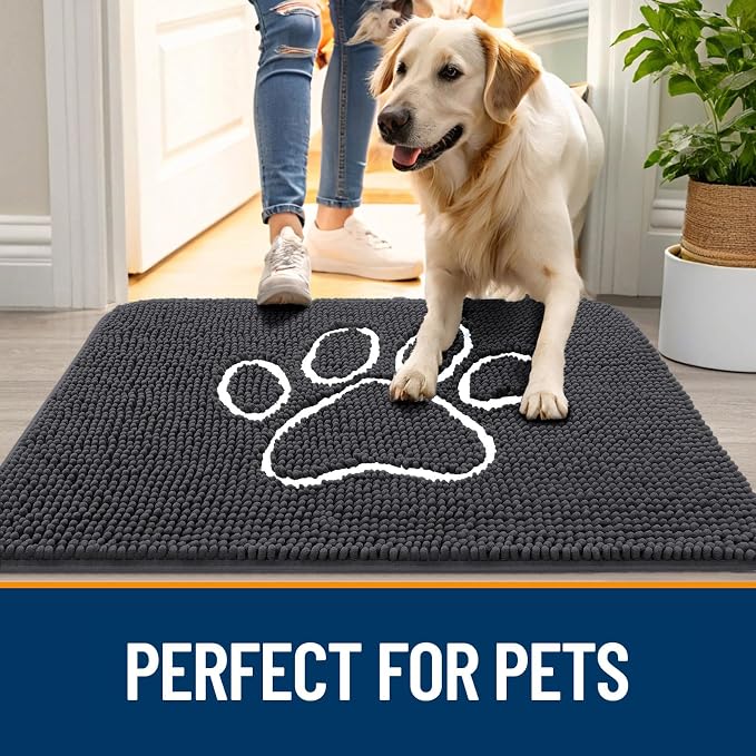 OLANLY Dog Door Mat for Muddy Paws 59x24, Paw Print Design, Absorbs Moisture