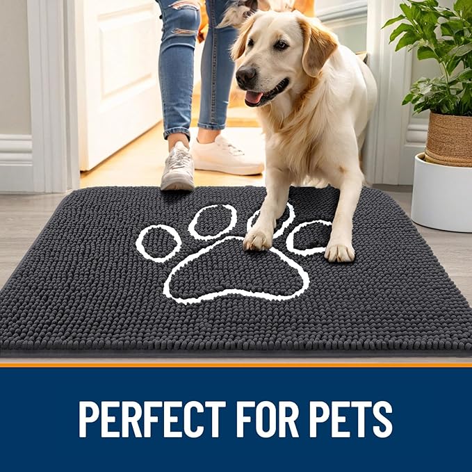 OLANLY Dog Door Mat for Muddy Paws 59x35, Paw Print Design, Absorbs Moisture