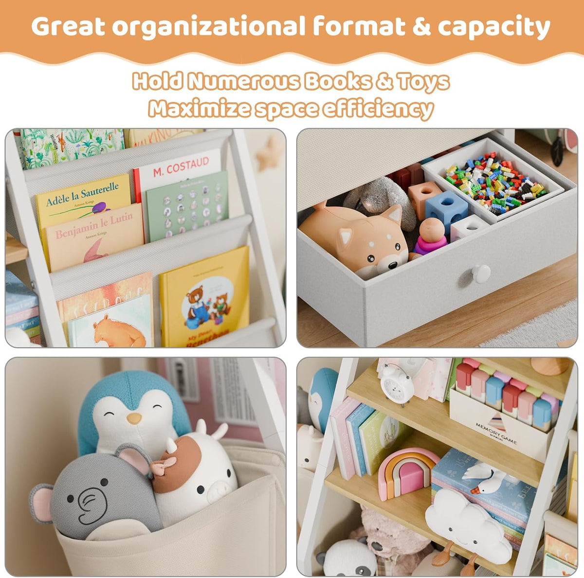 Kids Bookshelf and Toy Storage - Book Shelf for Kids Rooms, Toddler Bookshelf Baby Bookcase for Nursery, Montessori Toy Organizer, Burlywood