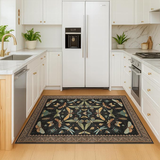 Insect Print Washable 4x6 Entryway Rug