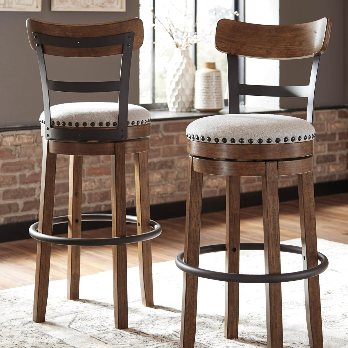 Signature Design by Ashley Valebeck 30" Farmhouse Pub Height Barstool, Brown