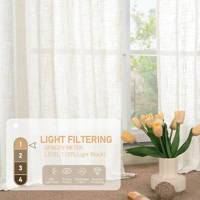 LAMIT 102 inch Semi Sheer Linen Curtains