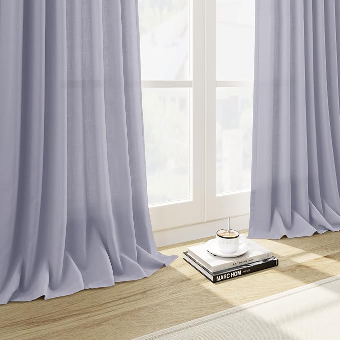 Nanspring Lavender Purple Linen Curtains 90 Inches Long