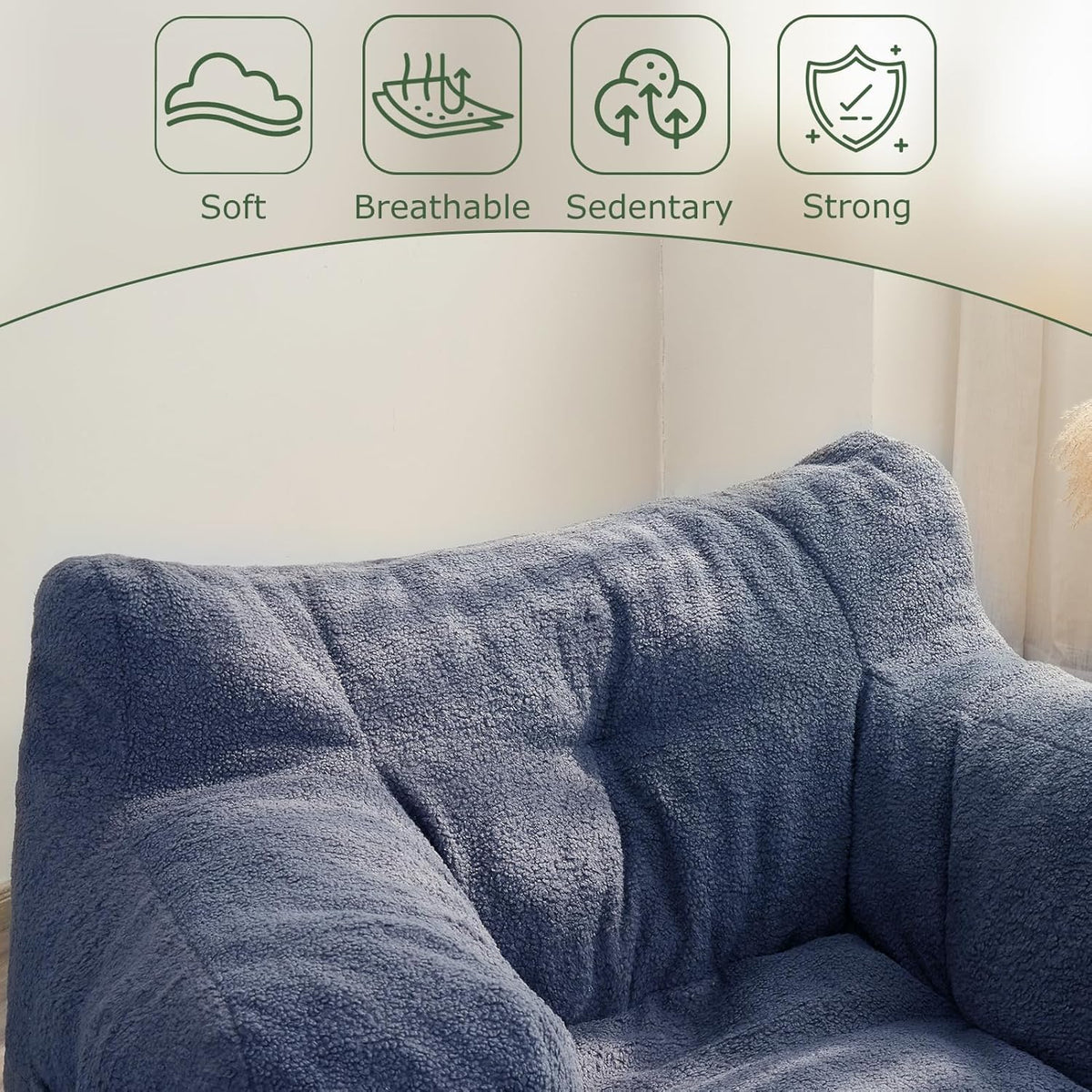 HIGOGOGO Giant Bean Bag Chairs for Adults,Big Comfy Chair Sofa for Bedroom Living Room, Large Lazy Bean Bag Chair with Pocket Armrests for Gaming, Reading