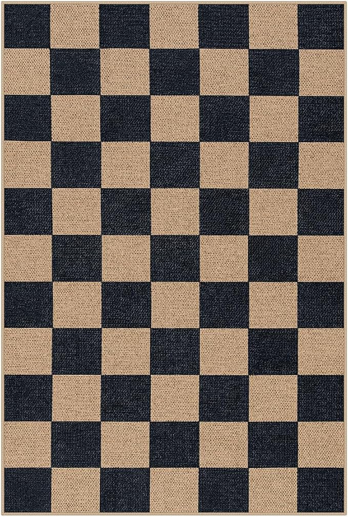 Lahome Colette Checkered Easy Jute 2x3 Rug, Small Entryway Rug Non Slip Kitchen