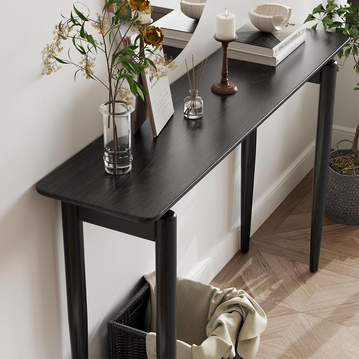 Wood Console Table Walnut Entryway Table, Thin Console Table, Sofa Tables for Living Room (47.2'')