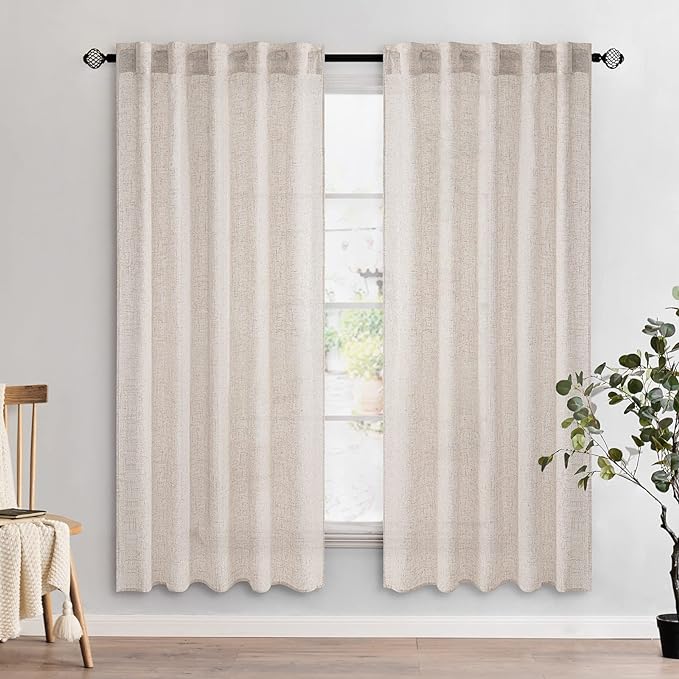MIULEE Natural White Linen Curtains 72 Inch Length 2 Panels