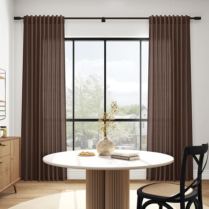Nanspring Cappuccino Linen Blend Light Filtering Back Tab Curtains 102 Inches