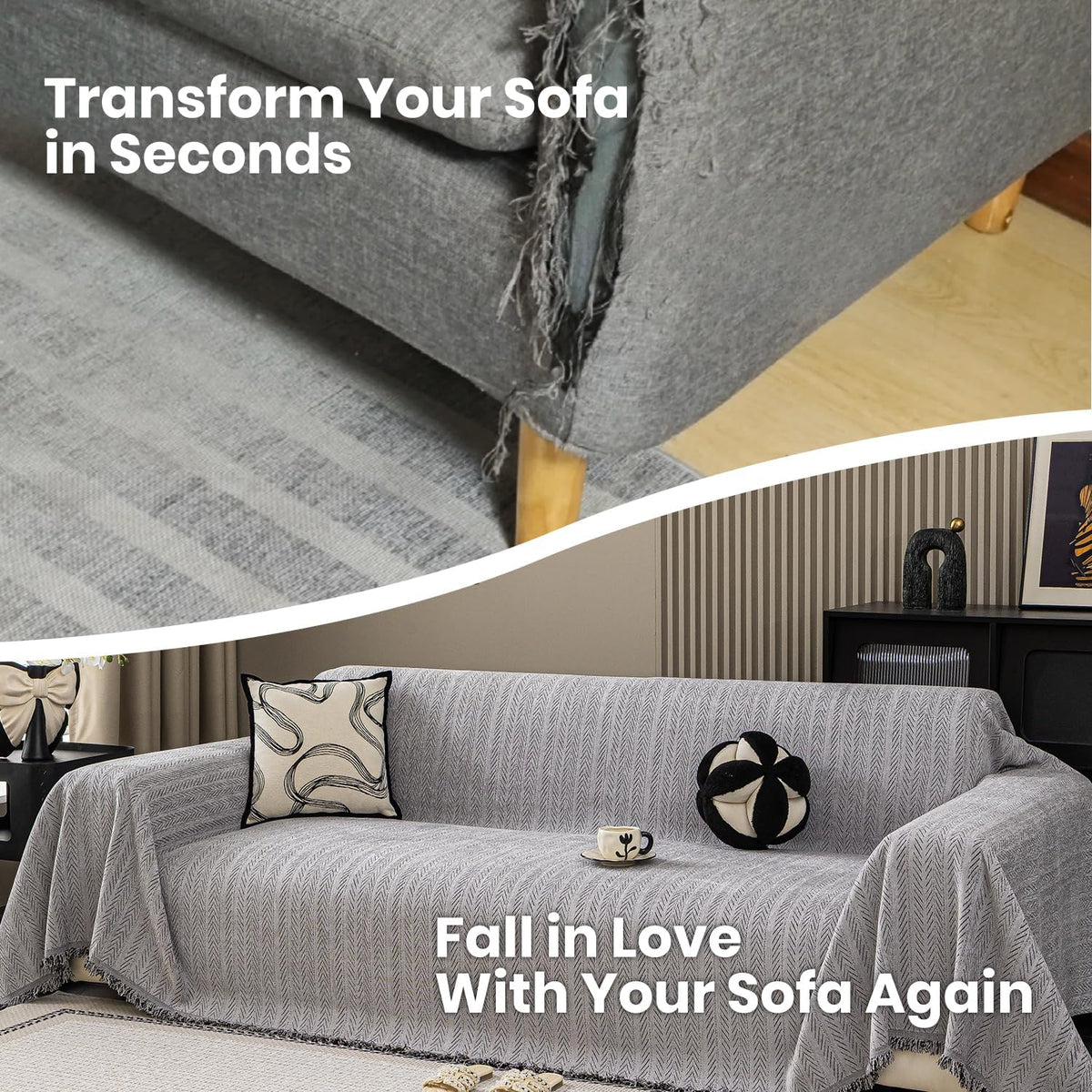 Nobildonna Sofa Cover Washable Soft Thicken Chenille Couch Cover with Tassel,Waterproof Sofa Slipcovers for 2 Cushion Couch,Loveseat,Futon Couch Furniture Protector Pet-Friendly,Gray 71"x102"