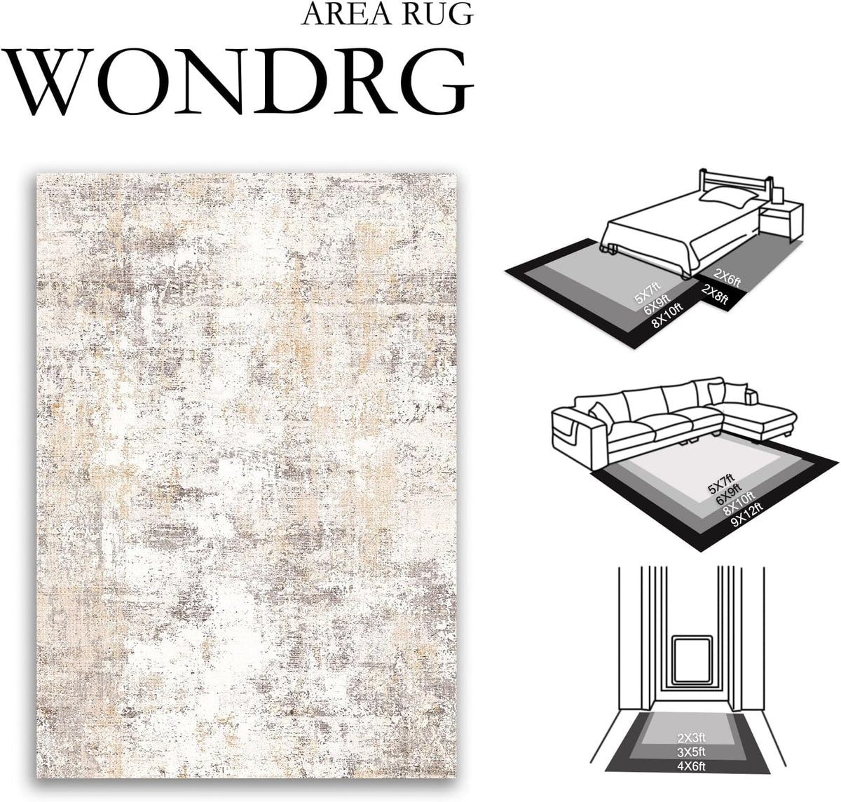 10x14 Washable Area Rug Beige Grey Neutral Abstract Living Room Bedroom Large Throw Rug Non Slip Soft Low Pile Indoor Floor Carpet for Dining Room Kitchen Office Entryway