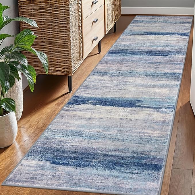 KOZYFLY Modern Abstract Hallway Runner Rug, 2.6x8 Washable Rug Runner Non-Slip