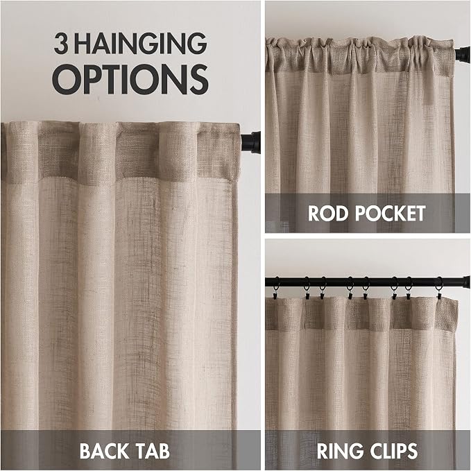 MIULEE Taupe Linen Curtains 72 Inch Length