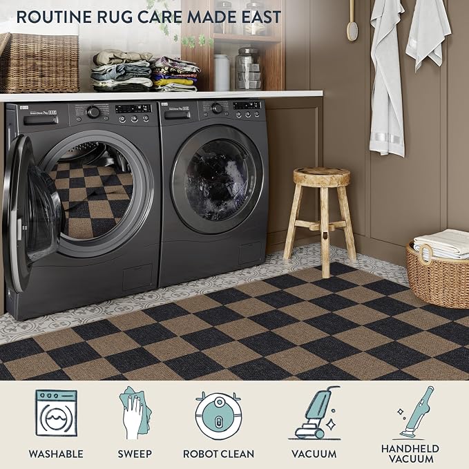 Lahome Colette Checkered Easy Jute 2x8 Runner Rug, Washable Kitchen Runner Rug