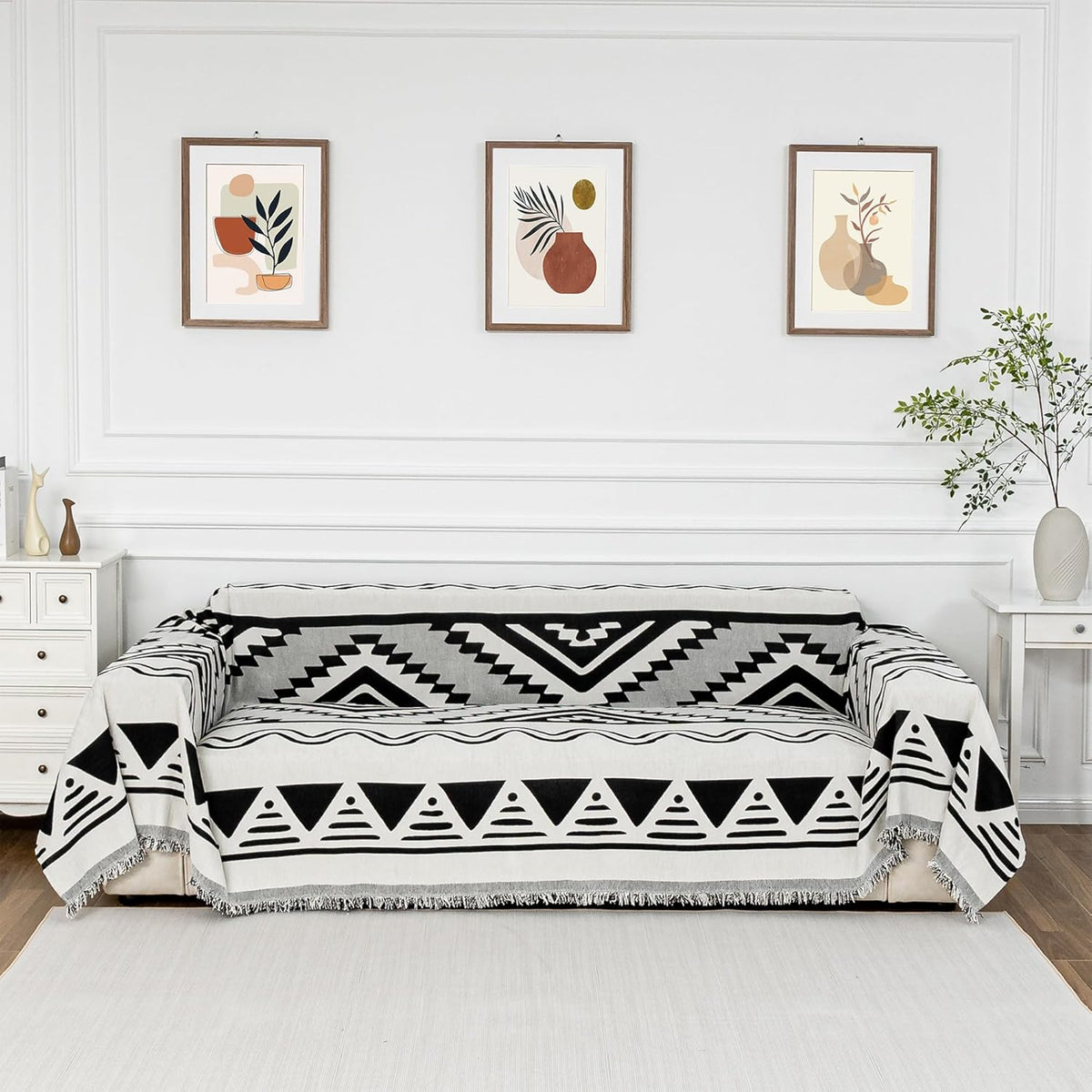 MYSKY HOME Boho Couch Cover for Dogs Washable Black Rhombic Couch Sofa Protector Cats Pets Friendly Chenille Geometric Sofa Covers Soft Durable Farmhouse Sofa Slipcovers, 71" X102"