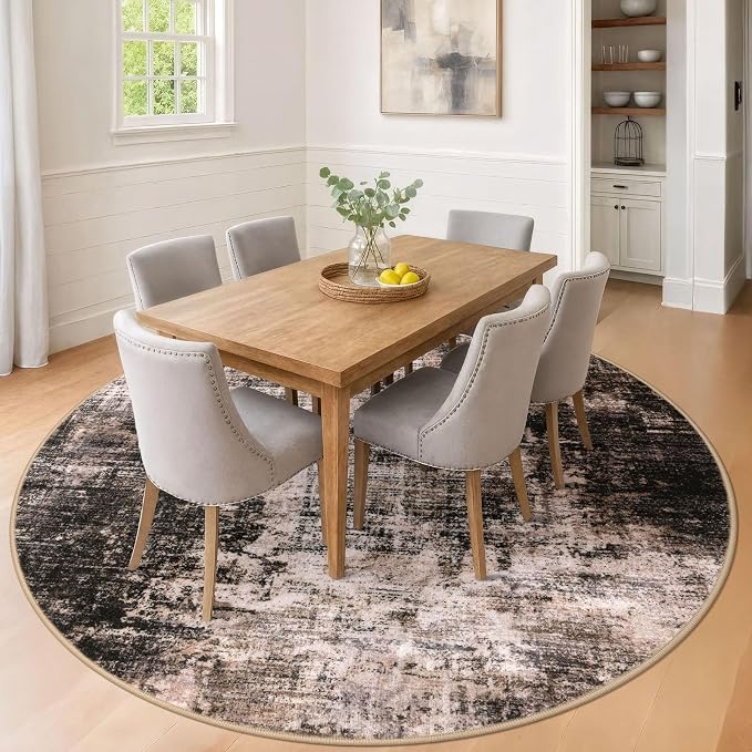 IOHOUZE Abstract Round Area Rug 8 Ft Washable Circle Rugs Large Round Rug Non