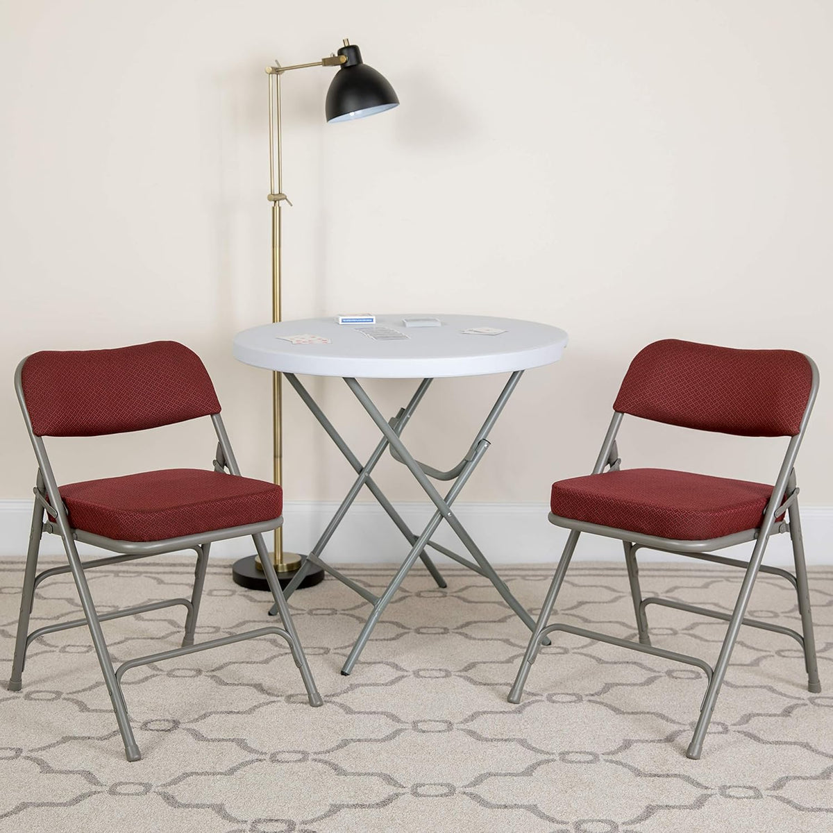 Flash Furniture 4 Pack HERCULES Series Premium Curved Triple Braced & Double Hinged Burgundy Fabric Metal Folding Chair