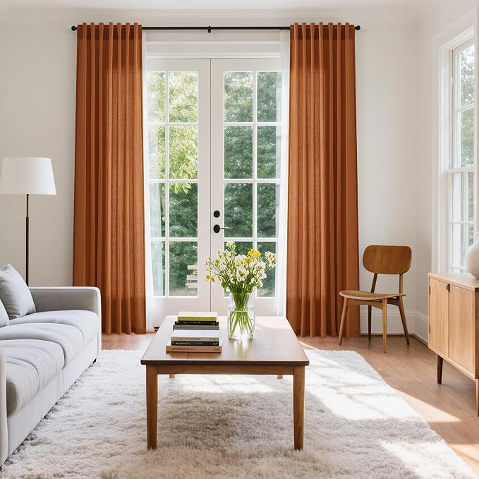 Desert Orange Semi Sheer Curtains 108 Inches