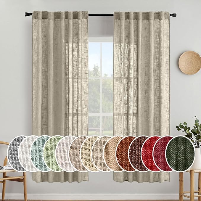 MIULEE Oatmeal Linen Curtains 72 Inch Length 2 Panels