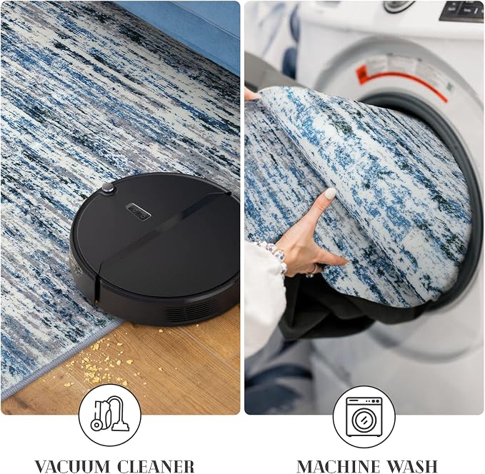 Lansny Modern Abstract 6x9 Machine Washable Living Room Rug Non-Slip Soft