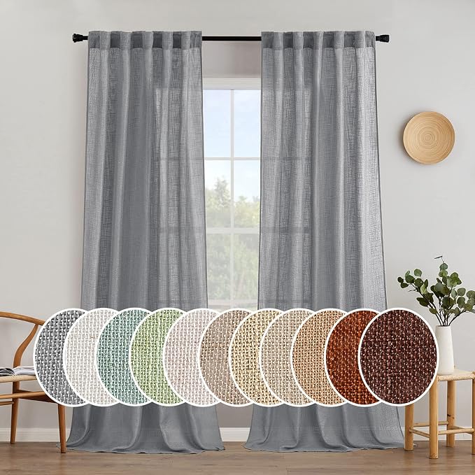 MIULEE Grey Linen Curtains 96 Inch Long