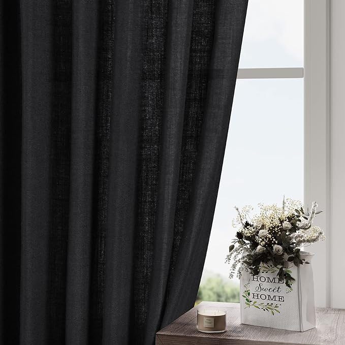 Black Linen Curtains 120 inch Extra Long