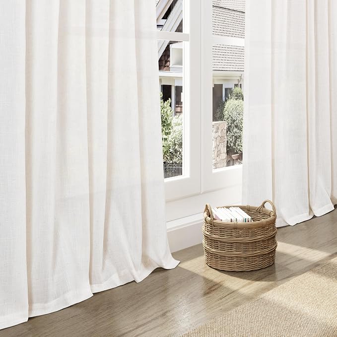 Ivory White Linen 112 Inch Curtains