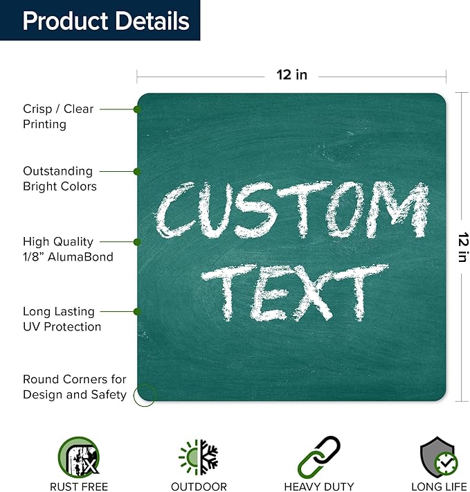 Custom Sign, Custom Street Sign, 11 Font Colors, 13 Font Styles, 4 Hole Options, 22 Sizes, 12x12 Inches, Rust Free DiBound, Fade Resistant, Made in USA by My Sign Center (Chalkboard Green)