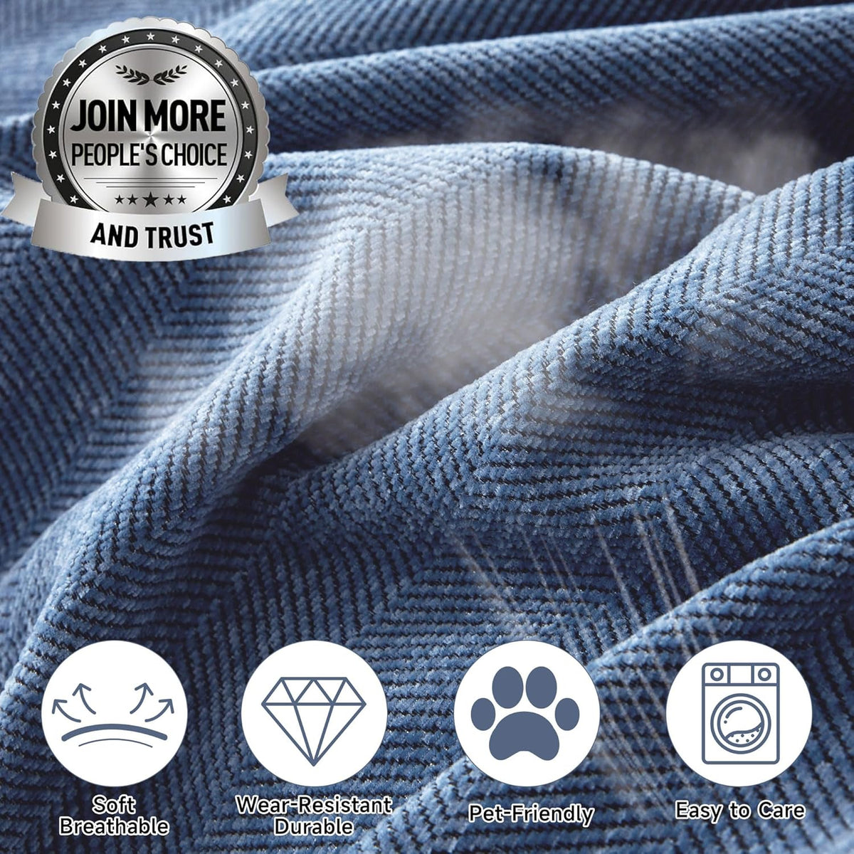 STACYPIK Thick Blue Sofa Covers Couch Covers for Dogs Herringbone Jacquard Couch Covers for 3 Cushion Couch Non-Slip Sectional Covers Protector Loveseat Couch Cover Pet Blanket Cover-71x134IN