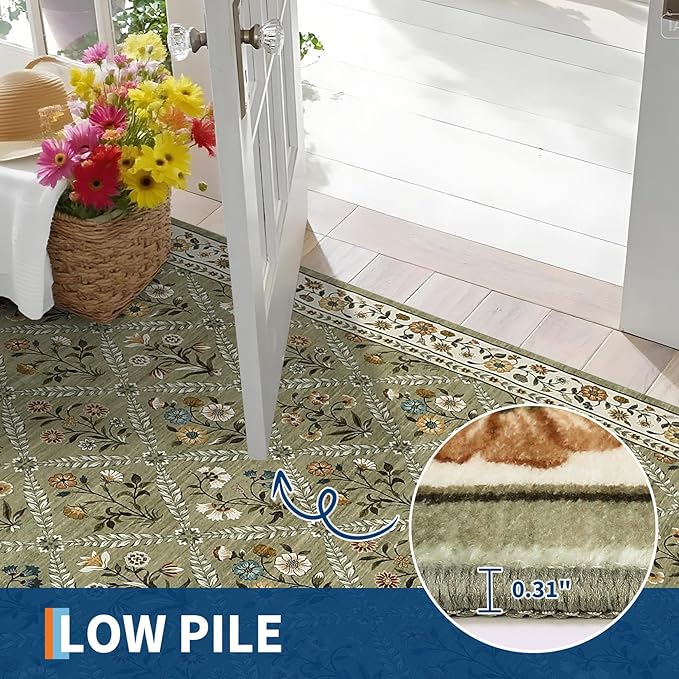 Large Entryway Rug 3x5 Floral Washable Area Rugs Vintage Soft Non-Slip Small