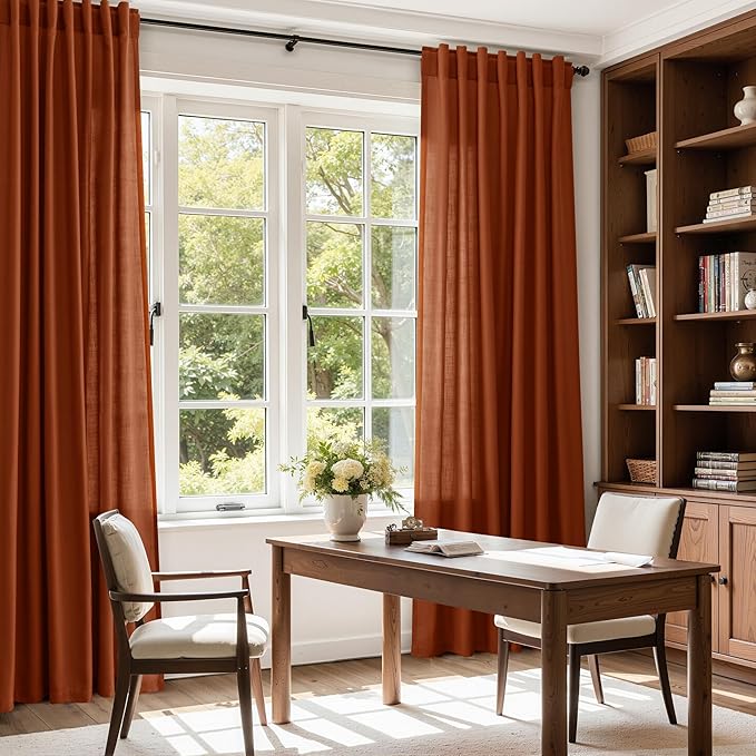 Nanspring Extra Long Linen Curtains 108 Inches Long 2 Panel Set Back Tab