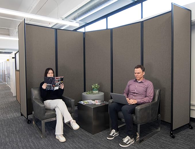 Versare Room Divider 360 Portable Wall Partition | Folding Panels | Large Freestanding Divider | Locking Wheels | Temporary Room Separator | 14' x 7'6'', Warm Pebble